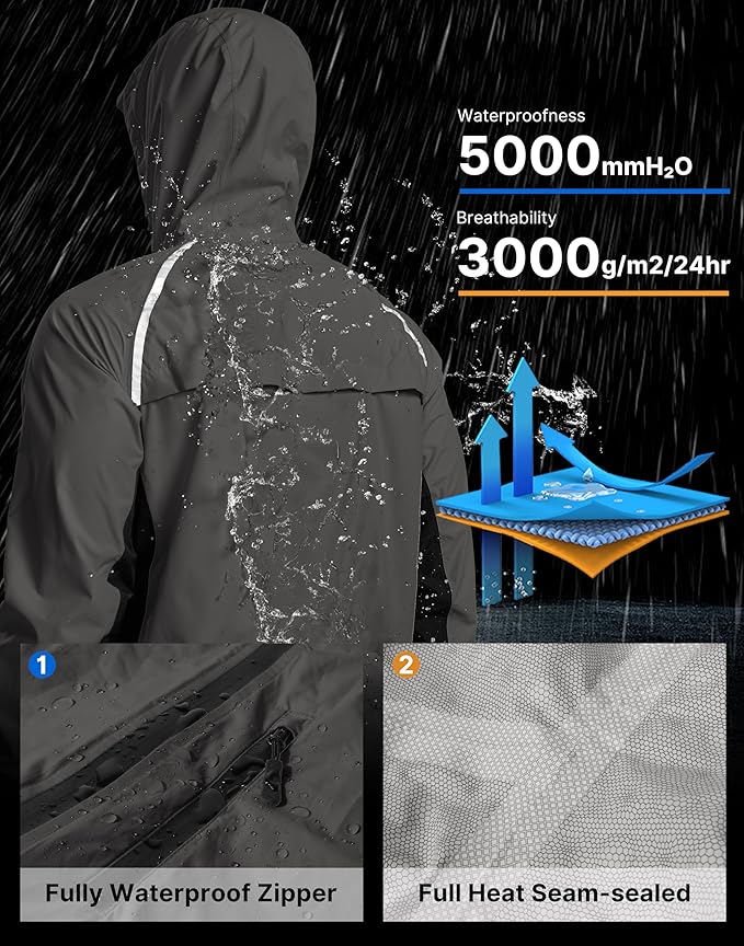 Men's Cycling Rain Jackets Waterproof Running Bike Windbreaker Lightweight Packable Hooded Jacket