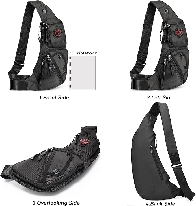NICGID Sling Bag Chest Shoulder Backpack Crossbody Bags Casual Daypack for Men Women (Black-2620N)