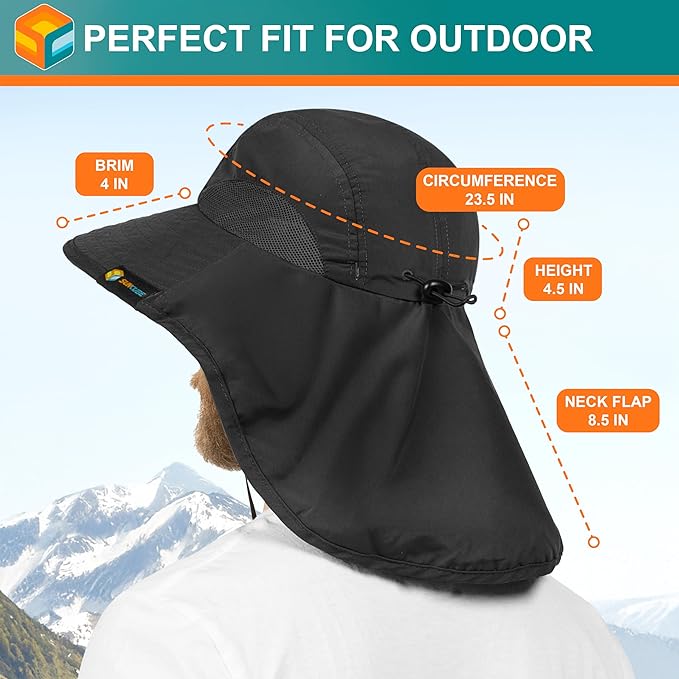 SUN CUBE Wide Brim Sun Hat with Neck Flap, UPF50+ Hiking Safari Fishing Hat for Men Women, Sun Protection Beach Hat