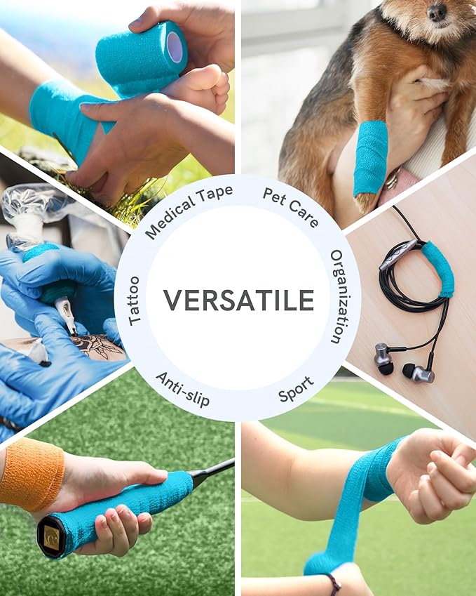 FriCARE Self Adhesive Bandage Wrap, Medical Tape in First Aid Kit, Cohesive Bandages for Wounds Sport Vet, 2 Inches X 5 Yards 6 Rolls, Cobalt Blue