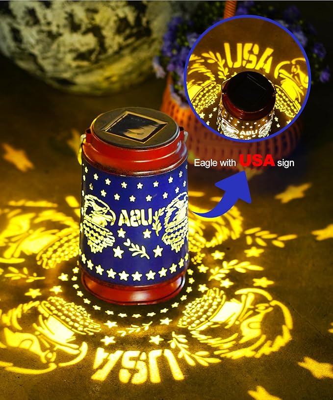 Nacome Solar Lantern for Garden Decor: The United States Flag Waterproof Hanging Metal Decoration with LED Lights for Yard Lawn Porch Patio Landscape Pathway – Birthday Gifts for Mom Grandma Women