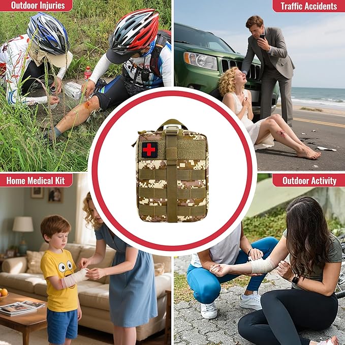 Survival First Aid Kit, MOLLE Medical Pouch Tactical First Aid Kit for Home, Car, Hiking, Travel, Camping, Desert