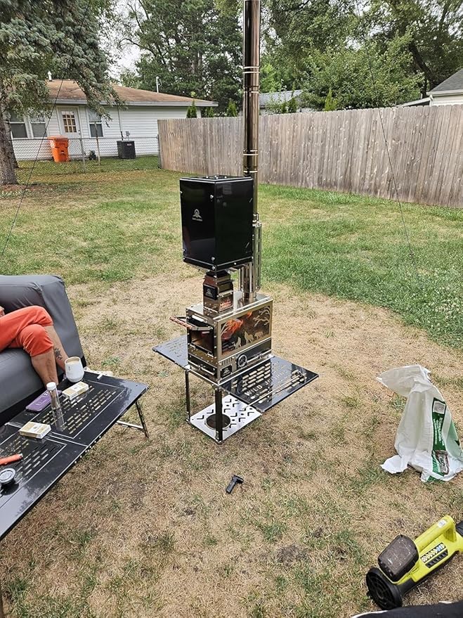 M8 Wood Burning Stove with Oven & Camping Table, Stainless Steel Portable IGT Hot Tent Stove, Including 6 Chimney Pipes, for Camping, Tents, Cooking and Travel Rose Gold