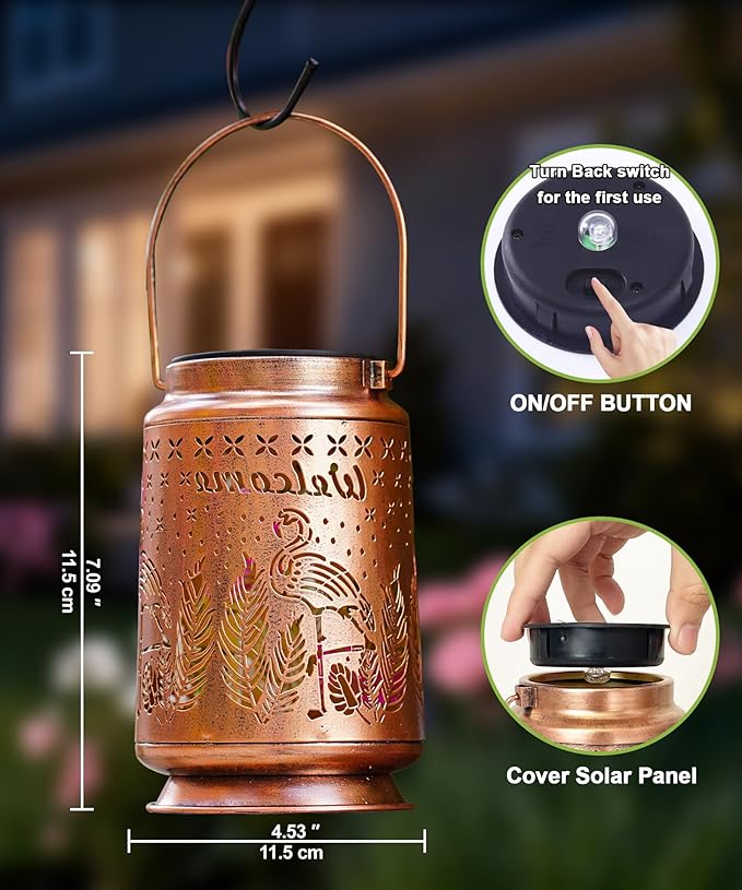 Nacome Flamingo Solar Lantern for Garden Decor: Waterproof Hanging Metal Decoration with LED Lights for Yard Lawn Porch Patio Landscape Pathway – Birthday Gifts for Mom Grandma Women
