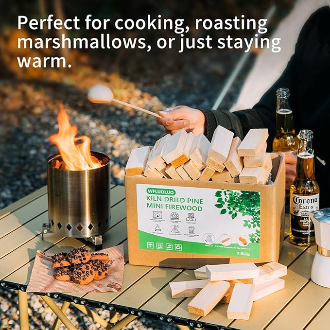 Mini Firewood with 4pcs Fire Starters&Gloves 3.5'' Lengths Pine Kiln Dried Fire Wood Great for Solo Stove Mesa, Tabletop Fire Pit,Pizza Oven Wood,Solo Stove Accessories