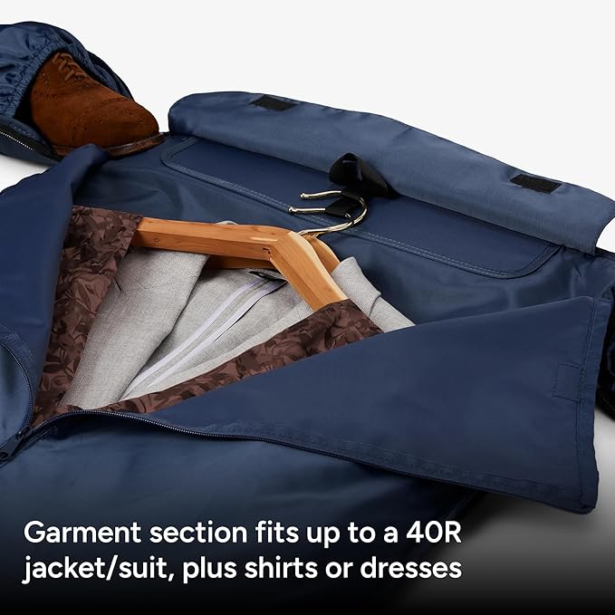 Halfday Convertible 2-in-1 Garment Duffel Weekender Bag 40L: Wrinkle-Free Travel (Hanging Suit Compartment, Shoe Pockets, Trolley Sleeve), Durable & Water-Resistant Carry-on, Marine
