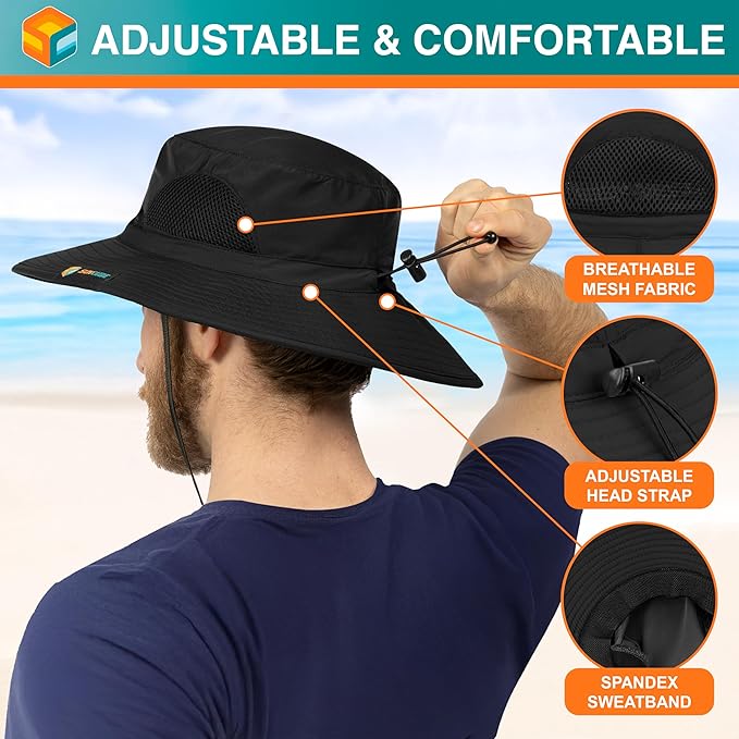 SUN CUBE Wide Brim Sun Hat Men Women, Fishing Hats Sun UV Protection, Mens Hiking Bucket Hat Safari Beach Boonie, UPF 50+