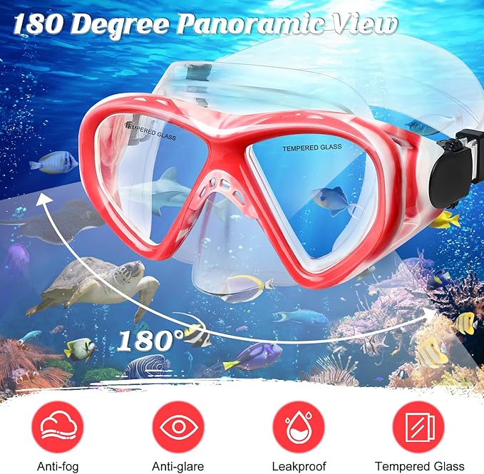 Kids Swim Goggles Snorkel Diving Mask for Boys Girls Ages 5-15, Two-Color Anti-Fog Swimming Goggles with Nose Cover