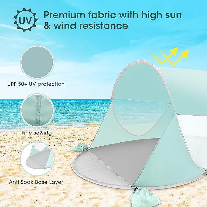 ISILER Pop Up Beach Tent, Portable Outdoor Shade, UPF 50+ Baby Shelter, Easy Setup Windproof Waterproof Canopy