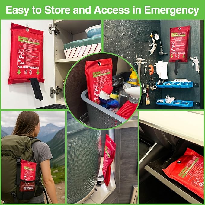2-Pack Emergency Fire Blanket - ASTM Certified Fire Suppression Blanket for Home, Kitchen, Grill, Camping, Car & More - 40" x 40" Flame Retardant Fabric, No Mess, Easy Deployment