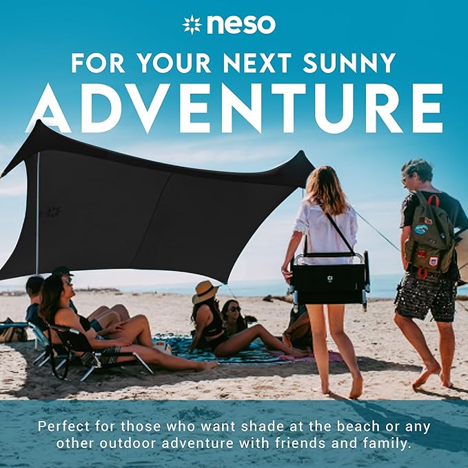 Neso Gigante - Portable Beach Tent - Ideal to Enjoy with Family and Friends - UPF 50+, Water-Resistant, and Lightweight - Black, 11' x 11'