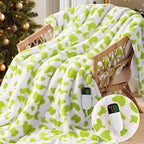 Green Cow Heated Electric Blanket Throw, 50X60 Heating Blanket with 10 Heats Levels & 8 Hours Auto Off, Cute Christmas Yoga Gifts for Women Teen Girls Mom Pets, Home Decor for Living Room Bedroom