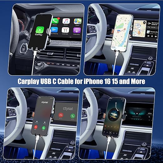 Car Carplay Cable for iPhone 17 16 15, 2-Pack 3.3FT 60W USB C to USB C Cable And 2-Pack 3.3FT USB A to USB C Cable for iPhone 17 16 15，for Galaxy S25, for iPad Pro/Air, for MacBook Pro/Air and More
