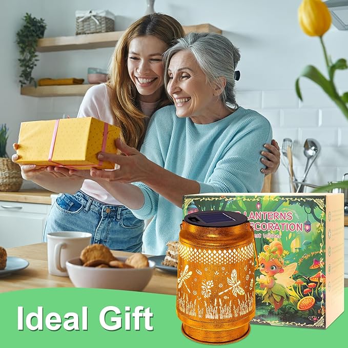 Dragonfly Solar Lanterns Outdoor Waterproof with Shepherd Hook, Birthday Gifts for Women Mom Grandma, Metal Solar Hanging Lights Garden Decor for Outside Yard Patio Pathway Backyard Porch