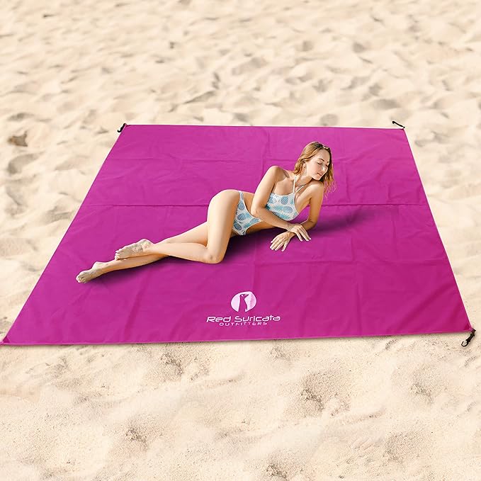 Red Suricata Sand Free Beach Mat – Large Sandproof Beach Blanket, Sandless, Waterproof – Fits and Matches Beach Canopy - Oversized Sand Proof Beach Mats for Outdoor, Picnic, Camping (Large, Pink)