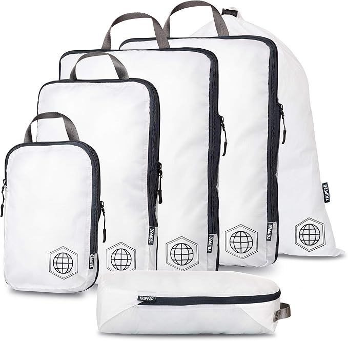 Extra Large Compression Packing Cube 6 Piece Set for Travel and Check Luggage by TRIPPED Travel Gear