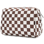 Narwey Checkered Makeup Bag Travel Cosmetic Bag Organizer Toiletry Bag Make Up Bags with Compartments for Women Girls (Large, Dark Checkerboard)