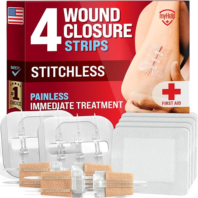 Emergency Wound Closure Strips - 4pk - 2 Types Sutures Free Laceration Closure Kit - Stitchless & Easy to Use - Butterfly Bandages for Cut Care - Perfect for Quick Stop Bleeding and Wound Closing