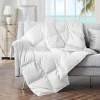 puredown® Soft Feather Down Throw Blanket Lightweight Packable Couch Throw for Indoor and Outdoor Use, 50"X70", White