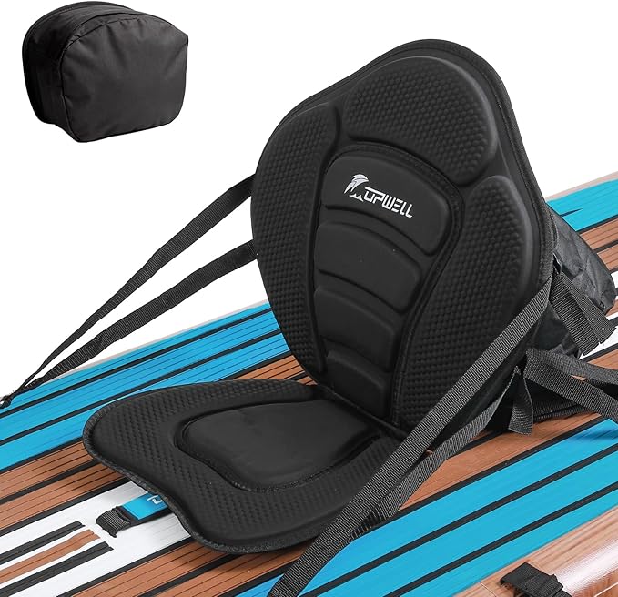 UPWELL Universal Kayak Seat with Detachable Storage Bag & 4 Adjustable Strap, Paddle Board Seat with Memory Foam Padded and Backrest for Kayak, Canoe, Sup