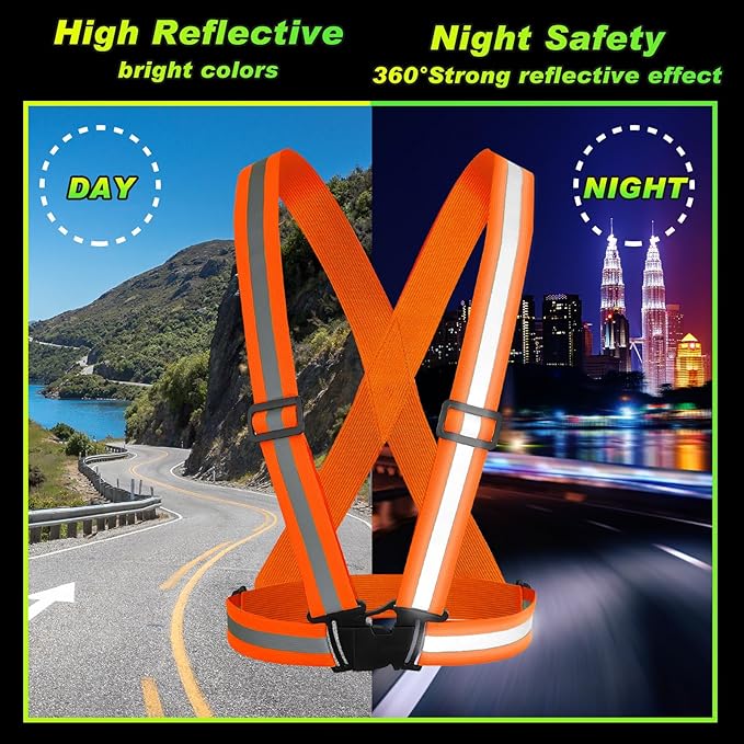 Hercicy 20 Pcs Reflective Vest High Visibility Safety Vests, Adjustable Bright Neon Lightweight Strap Gear (Orange)