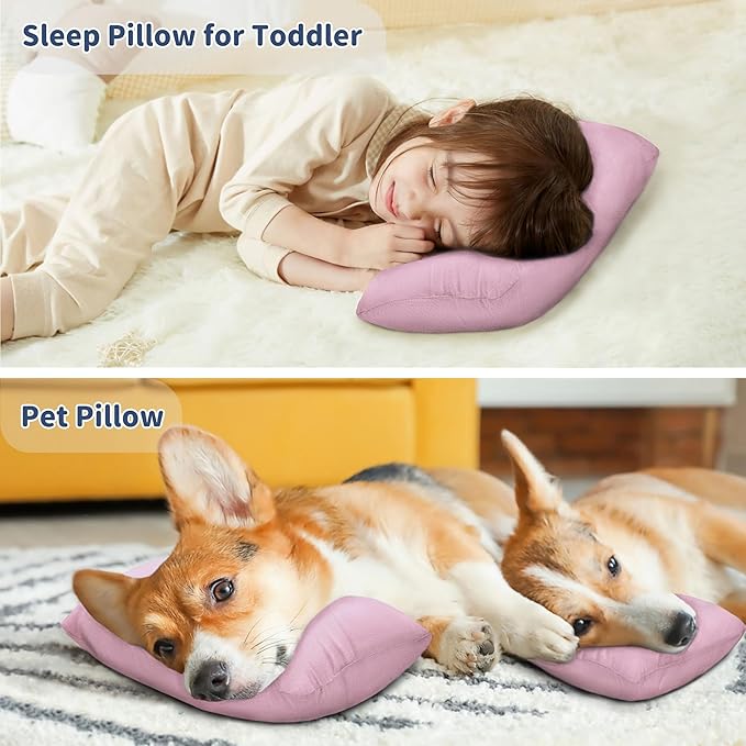 Pro Goleem Small Pillow 11’’x6’’x2.5’’ for Camping and Traveling with Name Tag Mini Tiny Pillow for Toddler Sleeping and Chair Car Air Nap Neck Lumbar Knee Rest Pillows, Pink