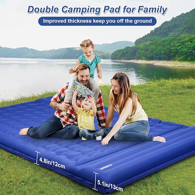 KASIMO Double Sleeping Pad for Camping,5" Ultra-Thick 1.4x2M for 2 Person with Pillow Built-in Foot Pump Inflatable Sleeping Mat for Backpacking, Hiking, Traveling, Tent, Portable Camping Mat
