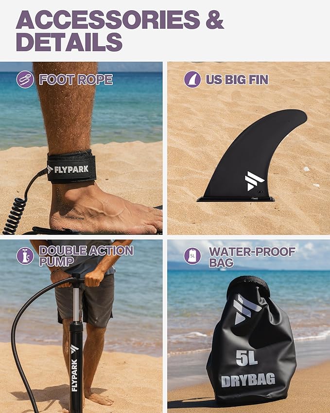 Flypark 11'x34 Inflatable Paddle Boards, Extra Wide SUP for 420lbs/3Adults, Yoga Stand Up Paddle Board, 110L Backpack, 15 D-Rings, Shoulder Strap, US-Fin, 2-Action Pump