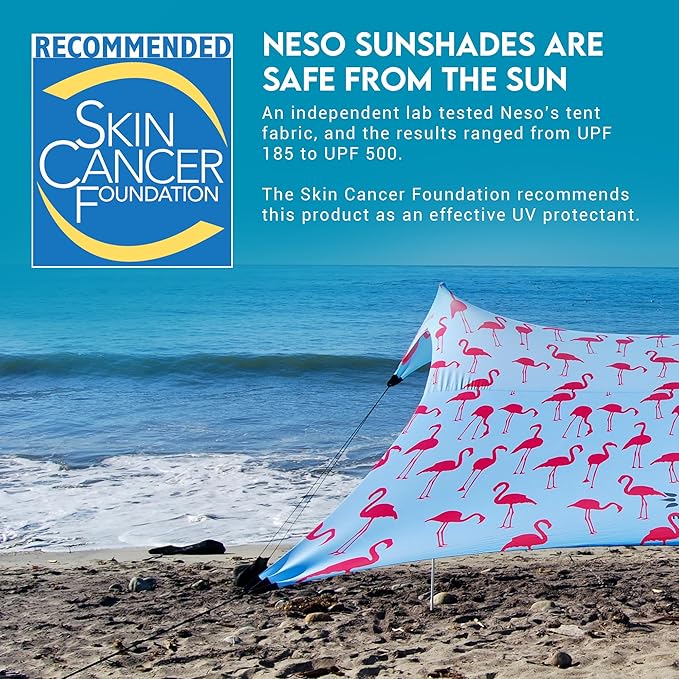Neso Gigante - Portable Beach Tent - Ideal to Enjoy with Family and Friends - UPF 50+, Water-Resistant, and Lightweight - Flamingos, 11' x 11'