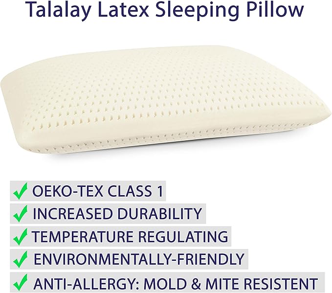 RejuveNite® American Talalay Latex Pillows - Medium Support, Queen High Profile, Dual Set - 100% Cotton Sateen Covers – Made in USA