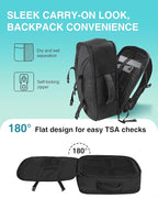 TSA-Friendly Travel Backpack with Laptop Compartment, 30L Carry-On Backpack for Men & Women, 180° Lay-Flat Design, Waterproof & Durable 1000D Oxford, Fits 15.6" Laptop