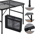 3x2 FT Folding Grill Table, Portable Camping Table for Outside, Adjustable Height Folding Table with Desktop & Mesh Bag, Lightweight Outdoor Table for Camping, Picnic, BBQ