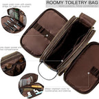 Elviros Toiletry Bag for Men, Large Travel Shaving Dopp Kit Water-resistant Bathroom Toiletries Organizer PU Leather Cosmetic Bags Fathers Day Gift (Medium, Chocolate)