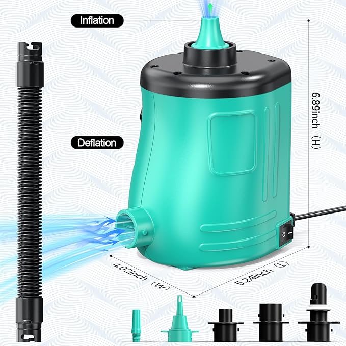 MAACOULD Electric Air Pump for Inflatables: Air Mattress Pump for Pool Floats Boat Balloons for Quick-Fill Inflator/Deflator - 400W 110V AC Inflator for Camping Travel Party Outdoor Home Summer