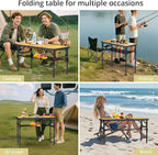 3ft Camping Table Foldable with Storage Net and Bag, 3 Adjustable Heights High 27.5" Aluminum Camping Table, Portable, for Outdoor Indoor Backyard BBQ Cooking Party Picnic Beach, Yellow