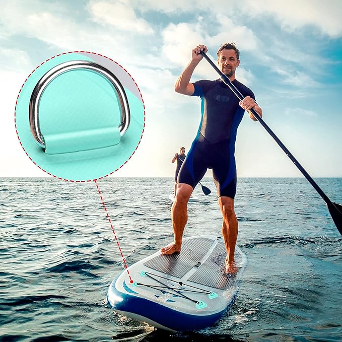 TOBWOLF 6 Pack 3.54" / 9cm Stainless Steel D-Ring Patch for Inflatable Boat Kayak Dinghy SUP, Triangular D-Ring PVC Patch Stand-Up Paddleboard Canoe Rafting Accessories, NO Glue Included