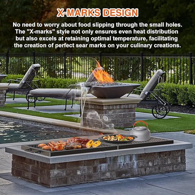 only fire Foldable X-Marks Fire Pit Cooking Grate, Portable Rectangle Campfire Grill Grate with Handles, Heavy Duty Steel Campfire BBQ Grill for Outdoor, 40 inch