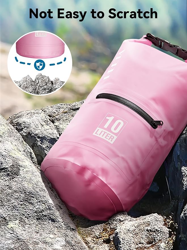 HEETA Waterproof Dry Bag with Front Zippered Pocket for Women Men, 5L/10L/20L/30L/40L Roll Top Lightweight Dry Storage Bag Backpack for Travel, Kayaking, Boating, Rafting, Camping, Hiking & Beach
