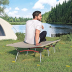 Camping Cot with Leg Extenders,Lightweight Portable Bed for Camping, Hiking, Travel, Beach, Home, Office Nap, Supports 330lbs, Easy Storage, Durable Design, Khaki