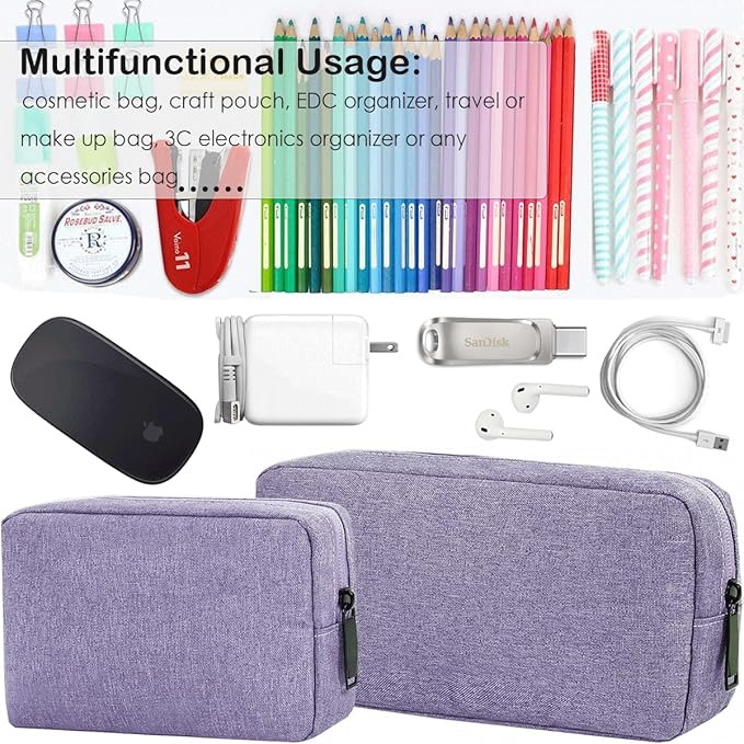 CAAORDKSO Electronics Organizer Travel Case, Water Resistant Cable Organizer Bag for Cable, Cord, Charger, Phone, Power Bank, Earphone, Electronics Accessories (Big-Purple)