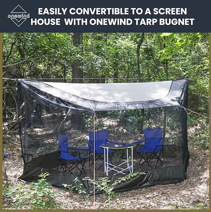 Onewind 11×10 ft Hammock Tarp, Lightweight Silnylon Hammock Rain Fly, 4000mm Waterproof 4-Season Multiple Shelter Solution Camping Tarp Tent with Complete Accessories, Dark Grey