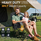 Oversized Camping Chairs for Adults - Heavy Duty Padded Outdoor Folding Lawn XL Camp Chair with Cup Holder Cooler Pockets for Outside Sports Beach Fishing Garden Portable Supports 500lbs, Grey