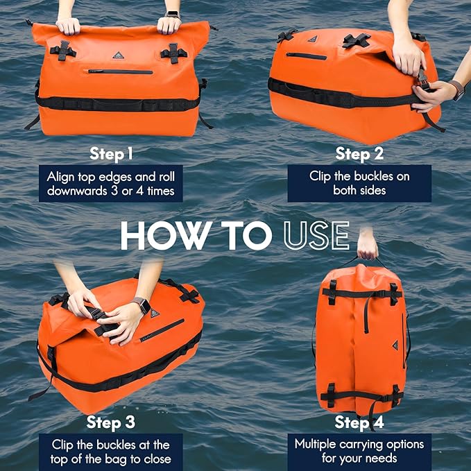 Haimont Large Waterproof Duffel Backpack Roll-Top Heavy Duty Dry Duffle Bag for Boating, Travel, Motorcycle, Kayaking, Camping, 60L