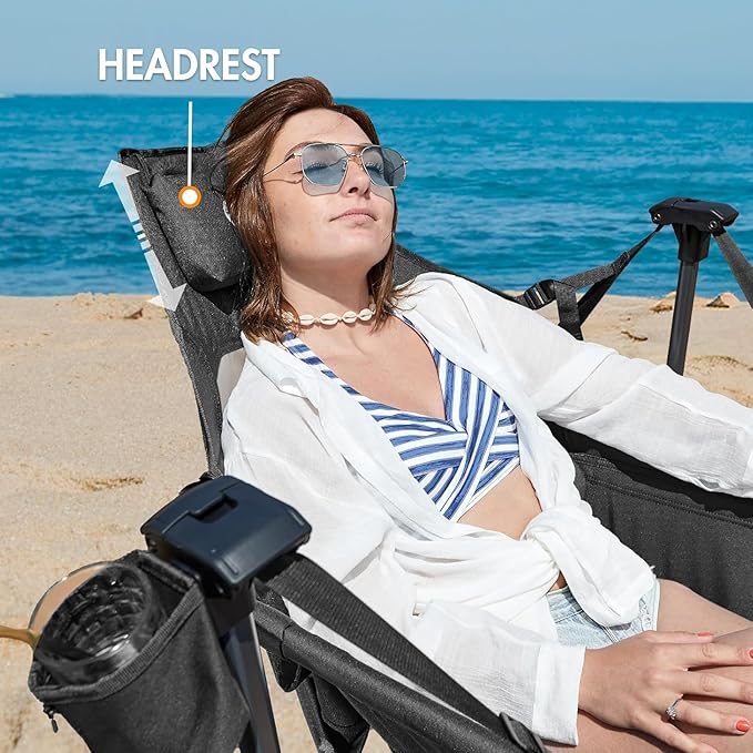 Portal Hammock Camping Chair, Portable Outdoor Swinging Chairs, Rocking Chair for Adults with Adjustable Back and Height for Lawn, Backyard, Patio, Supports 400 lbs, Mesh High Back, Black, 2 Pack