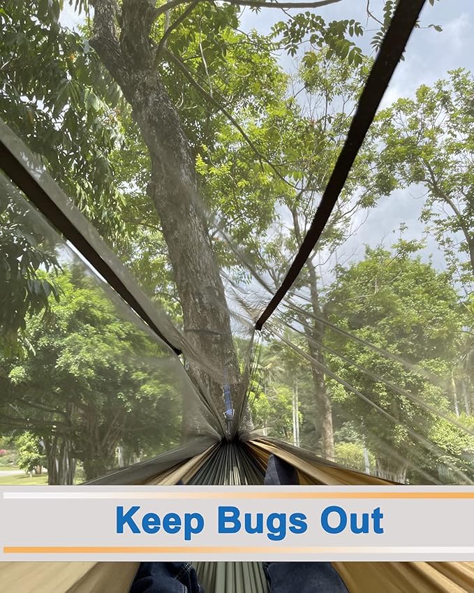 Sunyear Camping Hammock, Portable Single & Double Hammock with Net, 2 Person Hammock Tent with 2 * 10ft Straps, Best for Outdoor Hiking Survival Travel