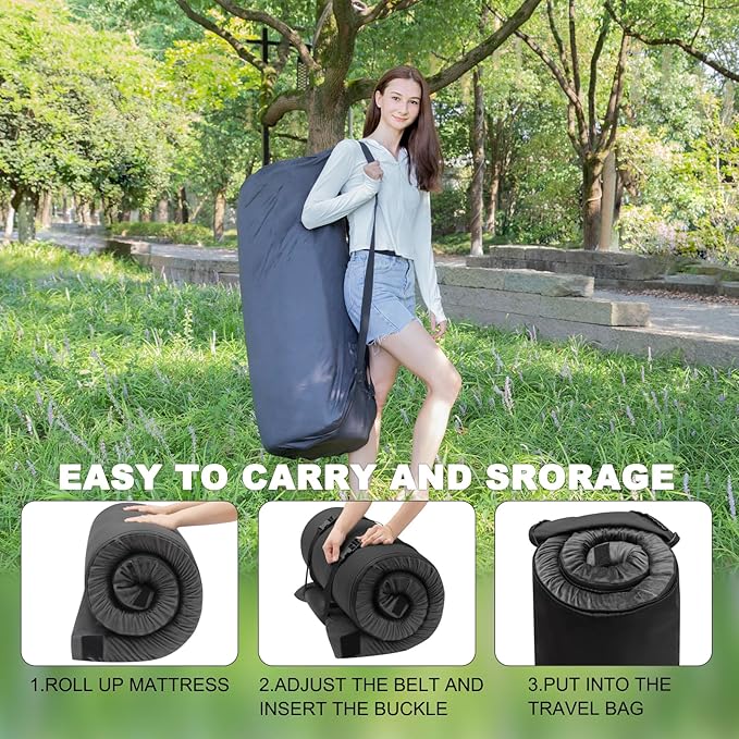 Memory Foam Camping Mattress Sleeping Pad, 3" Thick Waterproof Portable Roll Up Sleeping Mats & Floor Mattress Pad with Pillow + Travel Bag for Camping Car Truck SUV Tent Sleepover Kids Adult
