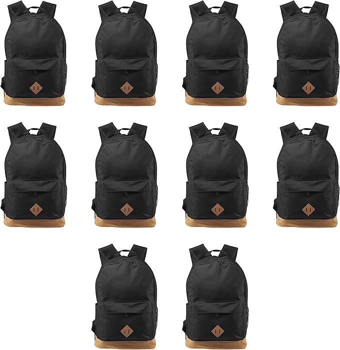 DISCOUNT PROMOS Multipurpose Laptop Backpacks Set of 10, Bulk Pack - Lots of Features for Everyday Use, Perfect for Employess, Businessman - Black
