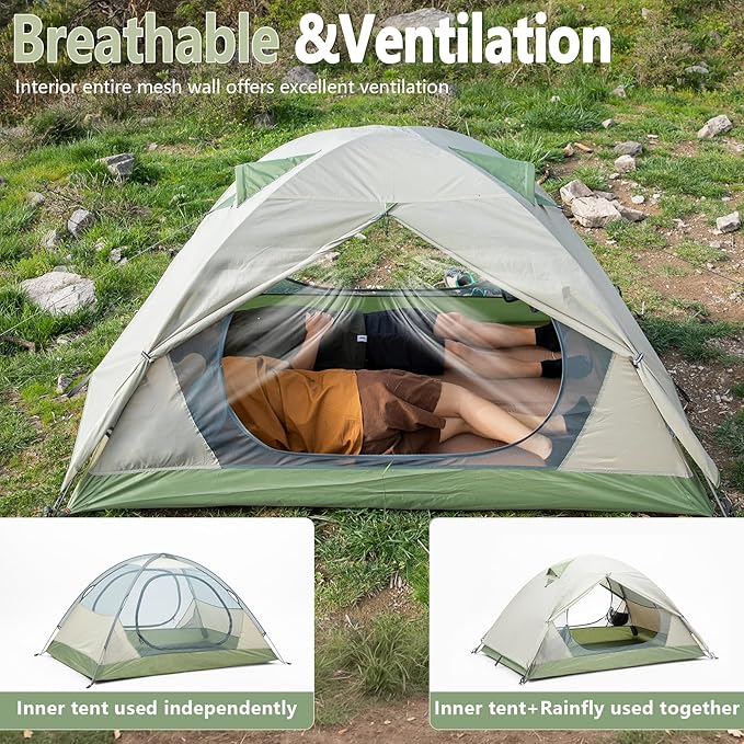 BISINNA 2 Person Camping Tent Lightweight Backpacking Tent Waterproof Windproof Two Doors Easy Setup Double Layer Outdoor Tents for Family Camping Hunting Hiking Mountaineering Travel