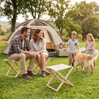 Folding Camping Stools Set of 6, Canvas Folding Stool with Wood Legs Portable Camp Stool Chairs for Outdoor Fishing Picnic Travel BBQ, Beige