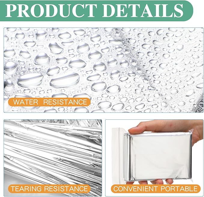 Macarrie 180 Pack Emergency Foil Thermal Blankets Silver Foil Survival Blanket Space Blanket Kit for Outdoors, Camping, Hiking, Homeless, First Aid